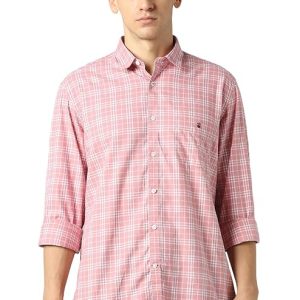 Louis Philippe Men's Premium Cotton Silk Touch Slim fit Checks Casual Shirt with Natural Stretch